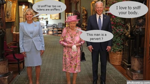 Joe & Jill Biden with the Queen the Sniffer president.