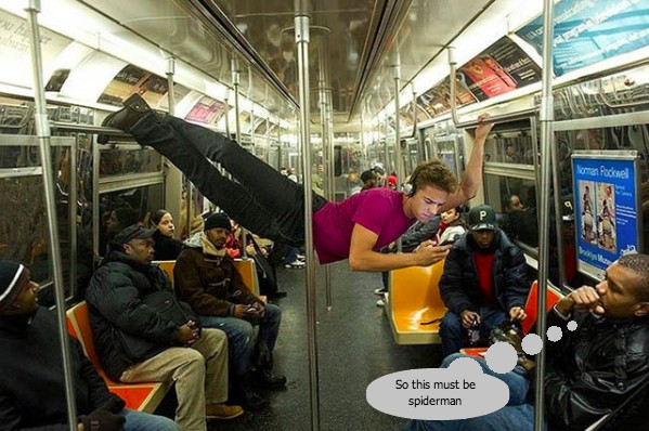 Spiderman on subway