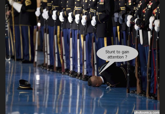 U.S. Army Honor Gaurd Faints for attention in front of Barack Obama during his farewell speech. Speech